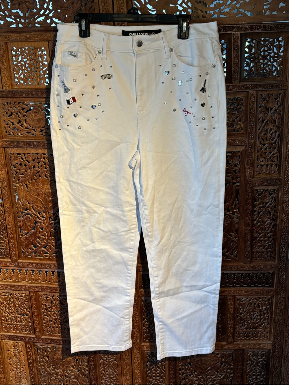 Karl Lagerfeld White Paris Embellished Ankle Jeans